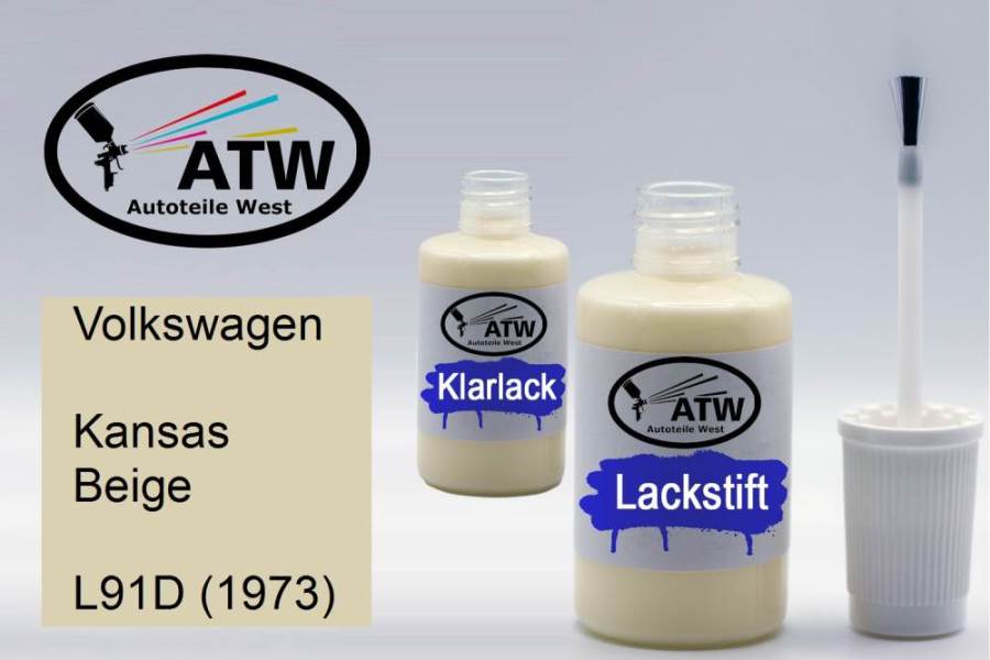 Volkswagen, Kansas Beige, L91D (1973): 20ml Lackstift + 20ml Klarlack - Set, von ATW Autoteile West.